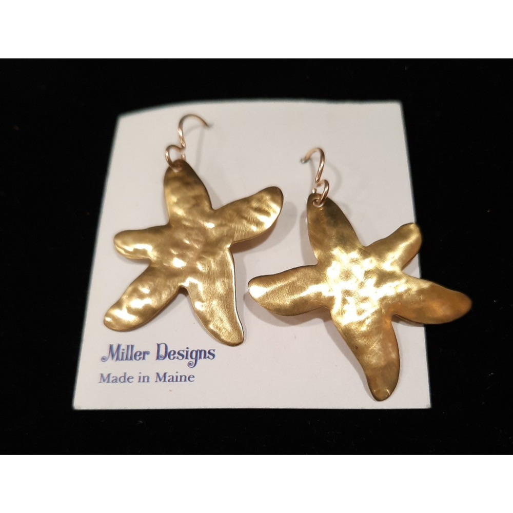 Vintage Gold Tone Starfish Earrings Pierced Hook Nautical Beach Resort NWT